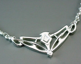 Art nouveau celtic medieval silver necklace for women with thistle