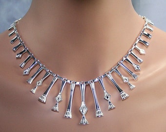 Egyptian large necklace, cleopatra style necklace, silver egyptian large necklace, handmade necklace, sterling silver