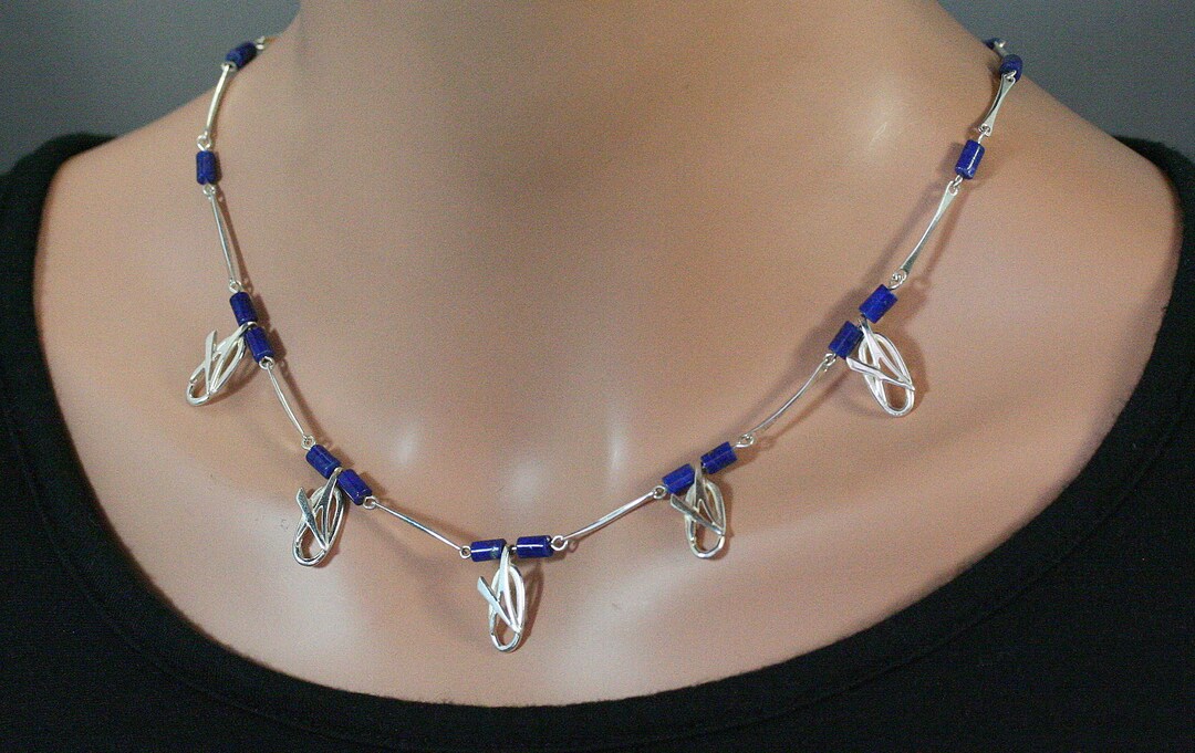 Art Nouveau Silver Necklace With Lapis Lazuli - Medieval Antique ...