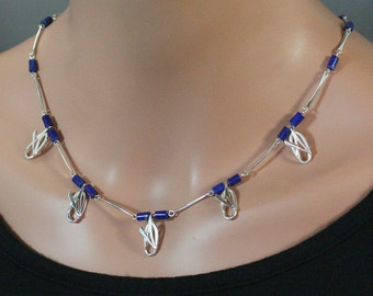 Art nouveau silver necklace with lapis lazuli - medieval antique necklace  - symbolic women jewelry - medieval wedding -celtic