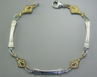 Art-Deco-Armband, ägyptisches Damenarmband, Silber- und 14-Karat-Goldarmband, feines Armband, antiker Schmuck, ägyptischer Schmuck, Damenschmuck