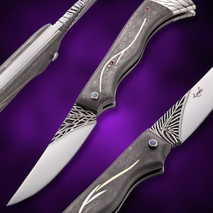 Klappmesser - Einzelstück - Handarbeit - Damast - Taschenmesser - Sammlermesser - Handgravur