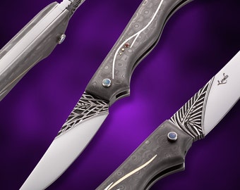 Folding knife  - art knife - one of a kind creation - handmade - pocket knife - hand carved blade
