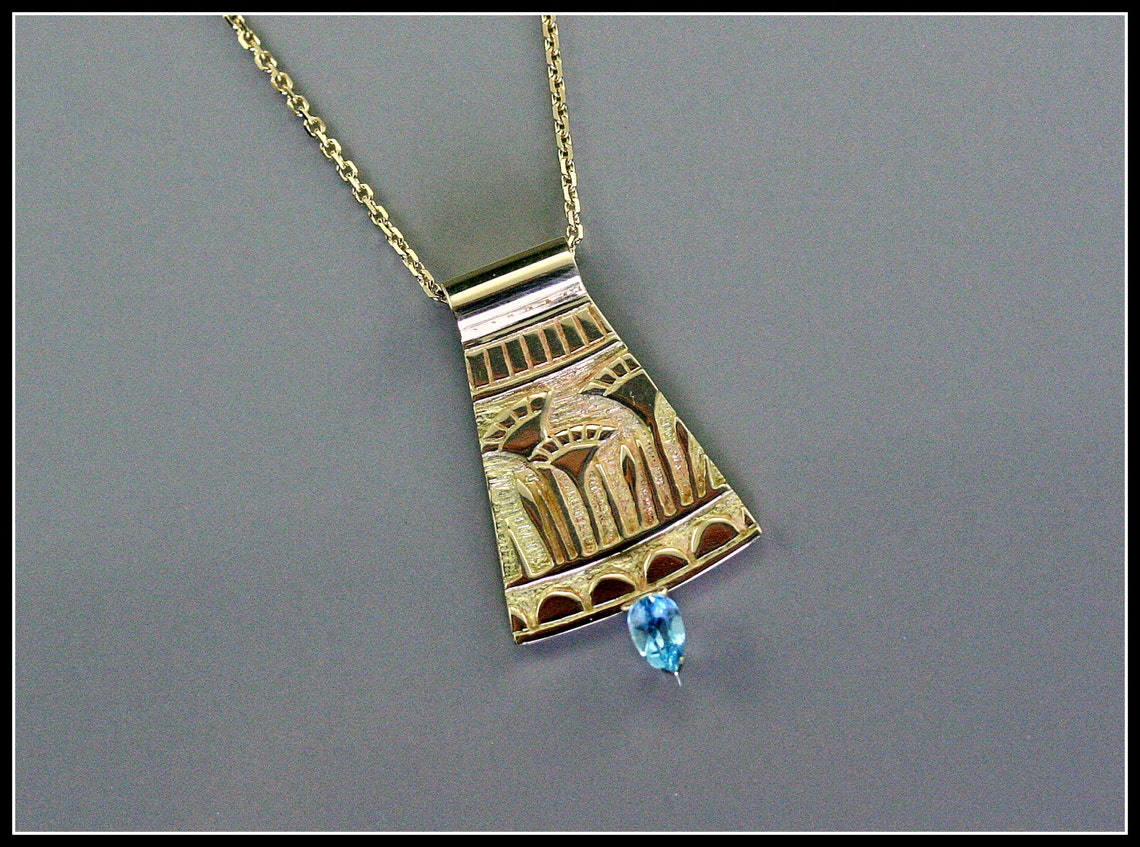 Solid Gold Egyptian Necklace Solid Gold Pendant Stone and Etsy