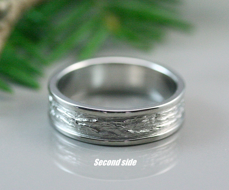 Sterling silver tree branch textured men ring image 4