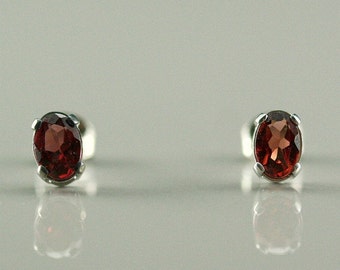 Garnet earring, silver stud garnet earring, sterling silver oval garnet earring, silver stud earring, 6 x 4 mm garnet earring