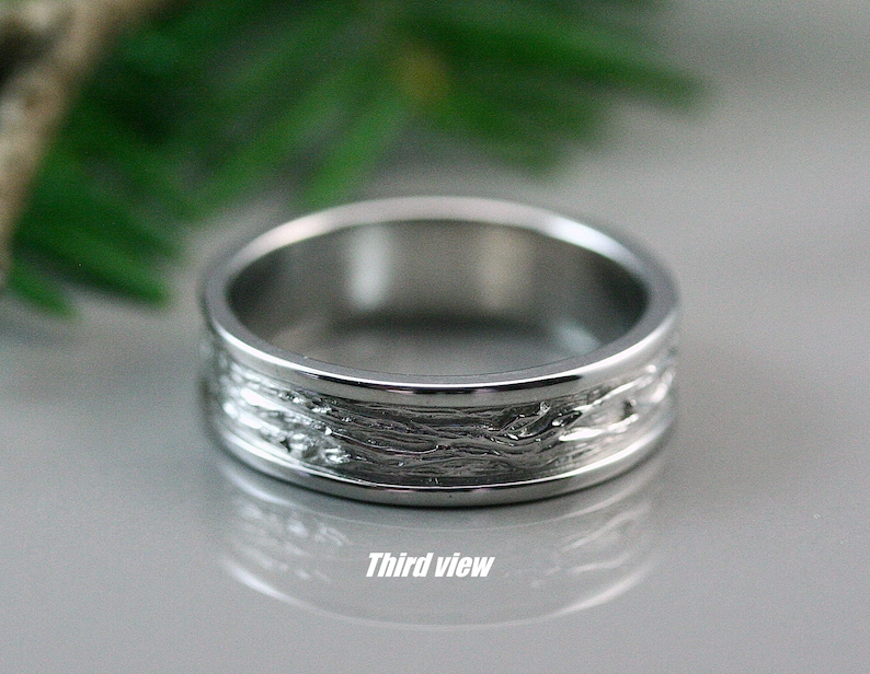 Sterling silver tree branch textured men ring image 5