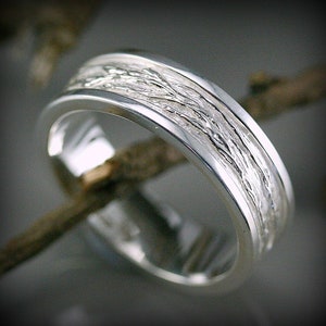 Sterling silver tree branch textured men ring image 1