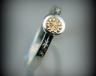 Delicate moon and sun silver gold women ring