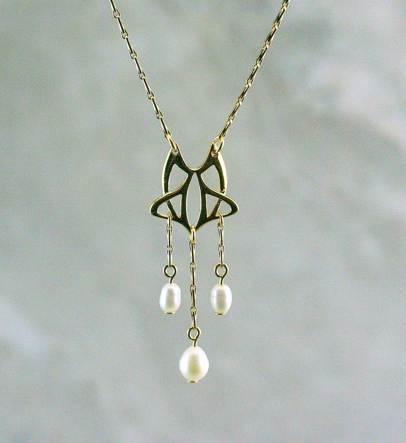 Art Nouveau Gold Necklace Art Nouveau Necklace Art Nouveau Jewelry Gold and Pearls Necklace Medieval Wedding Celtic Jewelry Delicate