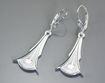 Art deco silver earring, Art nouveau dangle earring, art deco jewelry, silver art nouveau earring, lotus flower earring, handmade jewelry