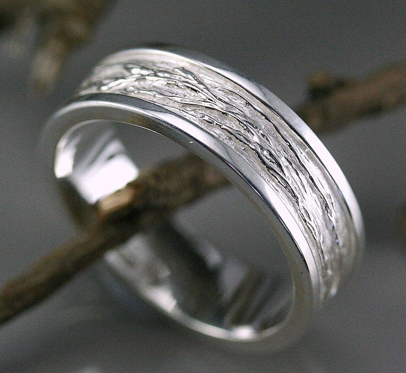 Sterling silver tree branch textured men ring image 3