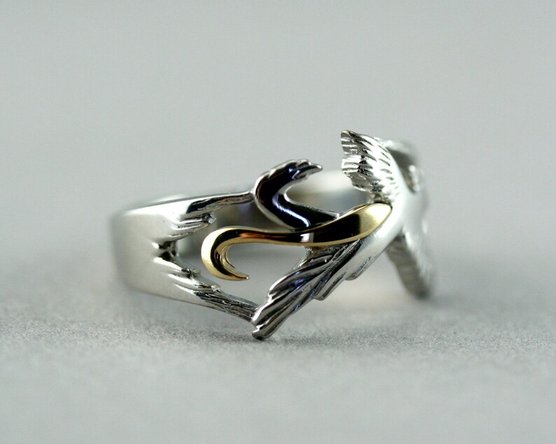Unique wedding set Phoenix ring engagement ring set bird Etsy