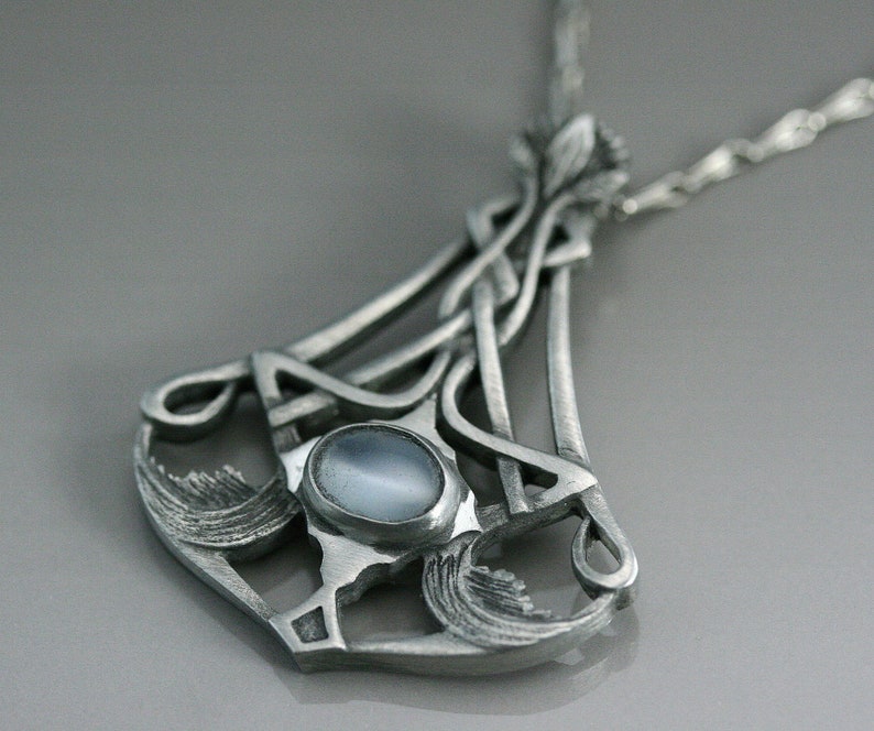 Art Nouveau Pendant With Stone Pewter Art Nouveau Pendant Etsy