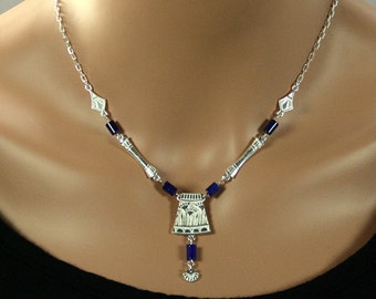 Silver egyptian women lapis lazuli necklace