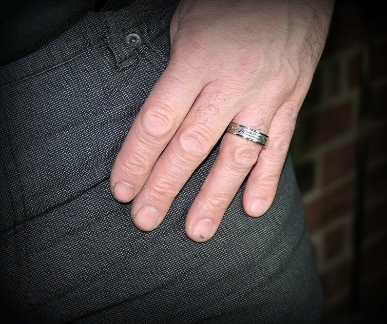 Sterling silver tree branch textured men ring image 8