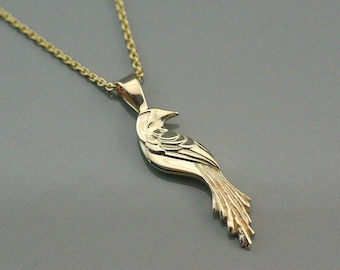 Solid gold bird necklace, Phoenix jewelry, solid gold phoenix necklace, 14 k solid gold necklace, symbolic jewelry, gold women pendant
