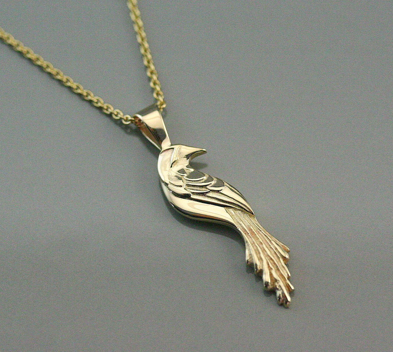 Solid Gold Bird Necklace Phoenix 