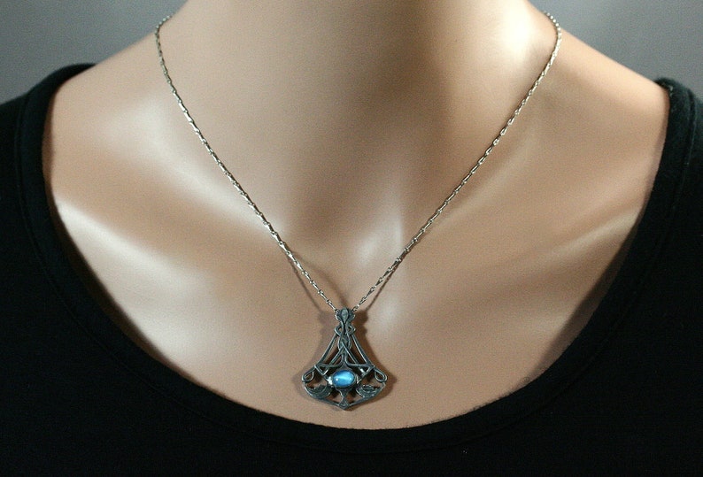 Art nouveau pendant with stone, pewter art nouveau pendant, celtic pewter necklace, obsidienne stone, art nouveau style, symbolic jewelry image 6