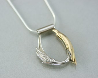Silver and gold bird necklace, Phoenix necklace, bird jewelry, handmade gift, artistic creation, original design, phoenix jewelry