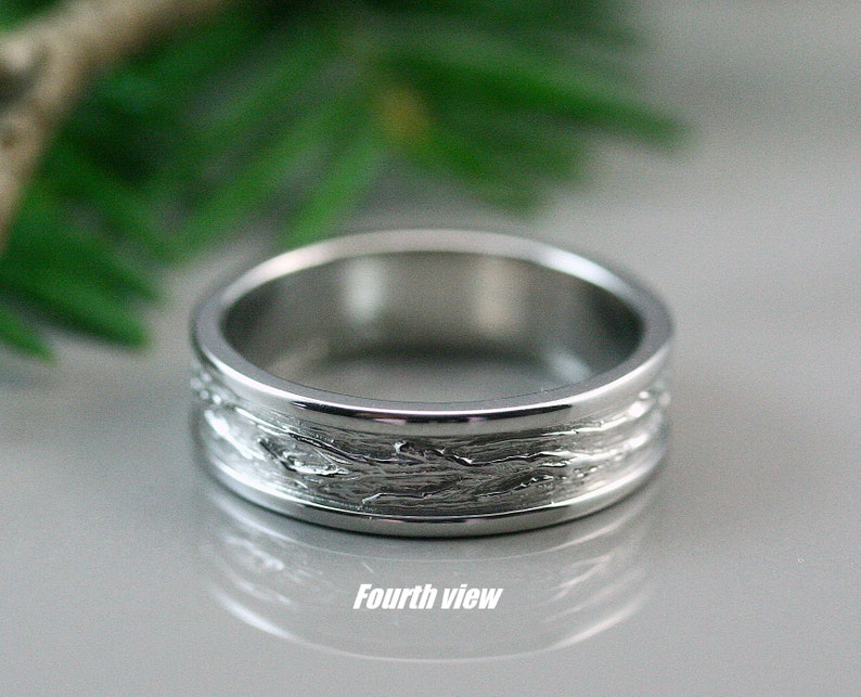 Sterling silver tree branch textured men ring image 6