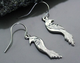 Silver bird dangle earring, silver phoenix earring, symbolic women jewelry, silver women earring, bird jewelry, phoenix jewelry, unique gift