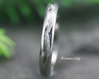 Solid gold or silver women leaf ring