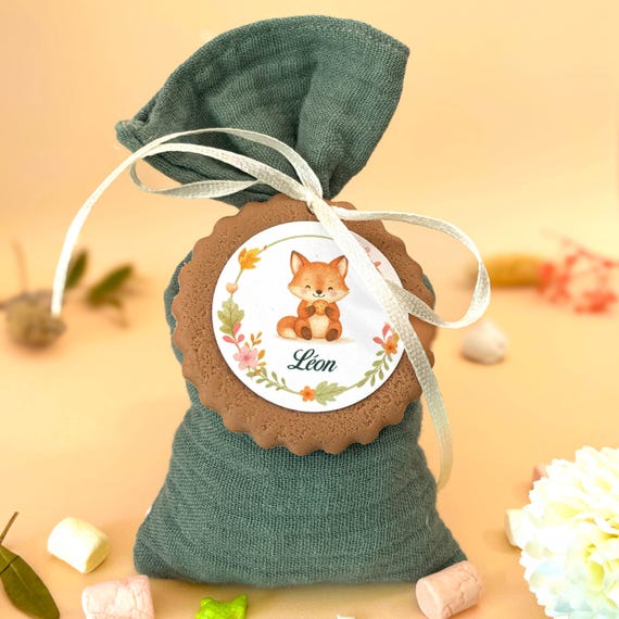 Poncho décoratif pour dragées – Renard tendre et couronne florale