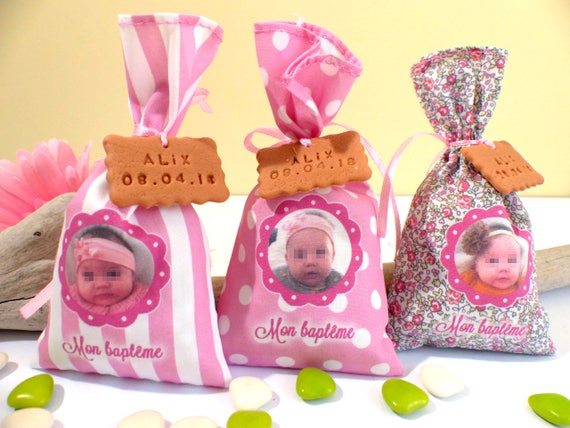 Ballotin De Dragees En Tissu Personnalise Bapteme Fille Etsy