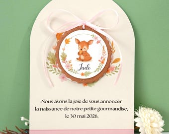 Faire-part “animaux enchantés faon et couronne de fleurs”