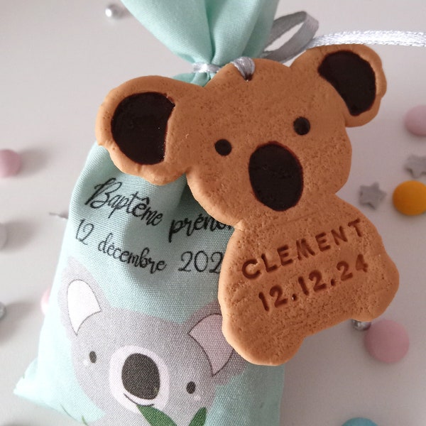 Sachet de dragées personnalisé, baptême thème koala