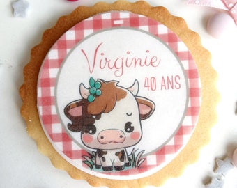 x10 biscuits personnalisés, thème "animaux de la ferme", vache, cochon ou poule (au choix)