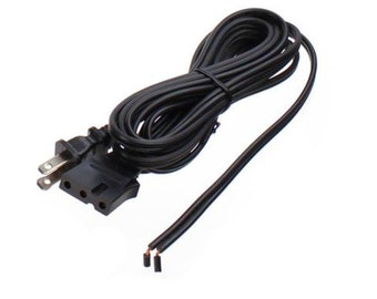 May include: Black electrical cord with a three-prong plug on one end and bare wires on the other end.