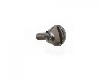 May include: A silver screw with a round head and a single slot.