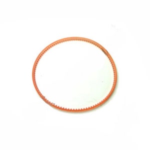 May include: A close-up of a bright orange rubber ring.