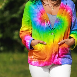 Blazer da donna Tie Dye - Blazer da donna - Giacca da donna Tie Dye - Blazer arcobaleno - Hippie Chic - Business Boss
