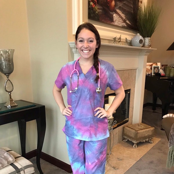 Tie Dye Ultra soft Scrubs - Medical Scrubs - Nurse's Uniform - Dental Scrub Top - Handmade Tie Dye - Hippie