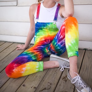Tie Dye Overalls - Women&#39;s Tie Dye Overalls - Rainbow Overalls - Slim Fitting with Comfortable Stretch - Hippie - Small