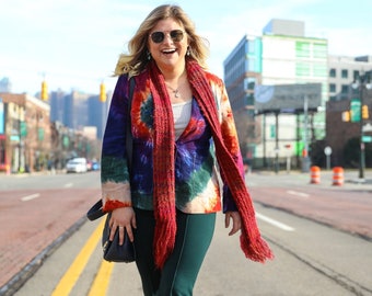 Tie Dye Linen Blend Blazer – Rainbow Hippie Chic Jacket