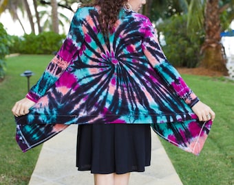 Tie Dye Women's Cardigan - Ultra Soft - Tie Dye Kimono - Tie Dye Shawl - Handmade - Michigan Made - Hippie - Sizes S - 3XL