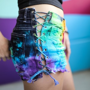 Tie Dye Women&#39;s Jean Shorts - Ripped Denim Shorts  - Hippie - Sizes:S-3XL - Festival Fashion - Hippie