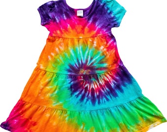 Tie Dye Girl Dress - Little Girl Tie Dye - Girl's Rainbow Dress - Michigan Made - Michigan Dress - Hippie - Free Spirit - Tailles : 2T - 10