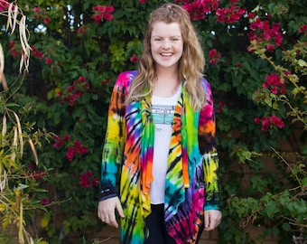 Tie Dye Women's Cardigan - Ultra Soft - Tie Dye Kimono - Tie Dye Shawl - Handmade - Michigan Made - Hippie - Sizes S - 3XL