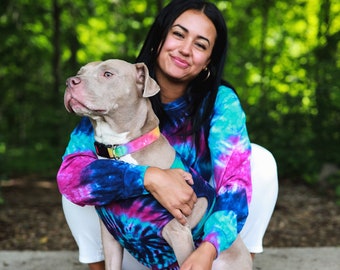 Tie Dye Dog & Owner Matching Set - Hippie - Michigan Made - Handmade - Dog Apparel - Dog Shirt - Long Sleeve - T-shirt - Sizes: XS -3XL