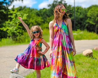 Tie Dye Mommy & Me Dresses - Women's Maxi Dress - Girl's Tie Dye Dress - Summer Dresses  - Mom and Daughter Dresses