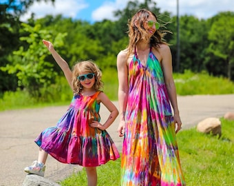 Robes mommy & me - Robe longue pour femme - Robe tie-dye pour fille - Robes d'été - Robes pour maman et fille