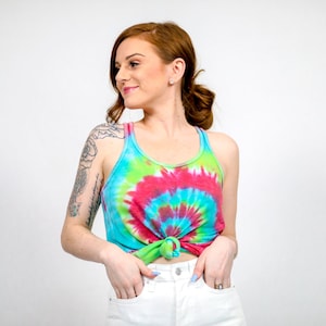 Tie Dye Racerback Tank Top - Women&#39;s Tie Dye Tank Top - Handmade - Michigan Made - Hippie - Spiral Tie Dye - XS-2XL