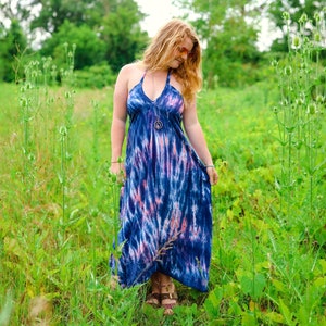 Tie Dye Women&#39;s Dress - Endless Summer Halter Dress - Low cut Back - Sizes: XS-3X - Shibori Dress - Boho Chic