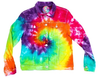 Tie Dye Veste Jean Femme - Veste Jean Arc-en-Ciel - Tye Dye - Hippie - Super Soft - Tailles S-3XL - Michigan Made - Custom Tie Dye