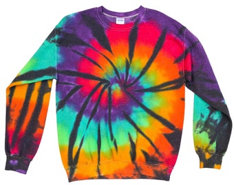 Ręcznie robiona bluza tie-dye – kolorowa bluza hipisowska z okrągłym dekoltem